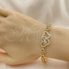 Oro Laminado Fancy Bracelet, Gold Filled Style Heart Design, with White Micro Pave, Polished, Golden Finish, 03.283.0053.07