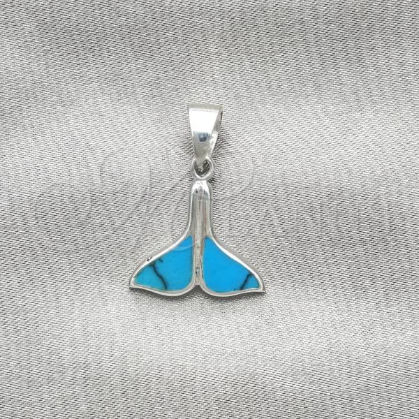 Sterling Silver Fancy Pendant, Fish Design, with Bermuda Blue Opal, Polished, Silver Finish, 05.410.0006.2