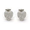 Sterling Silver Stud Earring, Heart Design, with White Micro Pave, Polished, Rhodium Finish, 02.175.0098