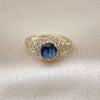 Oro Laminado Multi Stone Ring, Gold Filled Style Cluster and Flower Design, with Sapphire Blue Cubic Zirconia and White Micro Pave, Polished, Golden Finish, 01.284.0105.3