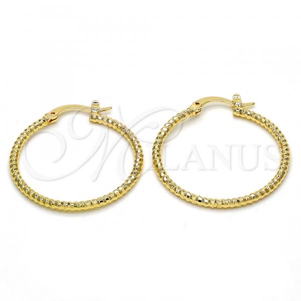 Oro Laminado Medium Hoop, Gold Filled Style Diamond Cutting Finish, Golden Finish, 02.168.0036.30