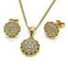 Oro Laminado Earring and Pendant Adult Set, Gold Filled Style Flower and Sun Design, Polished, Golden Finish, 10.342.0101