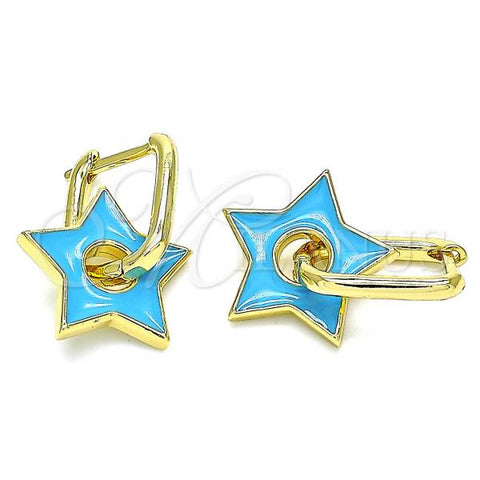 Oro Laminado Huggie Hoop, Gold Filled Style Star Design, Blue Enamel Finish, Golden Finish, 02.362.0003.3.12