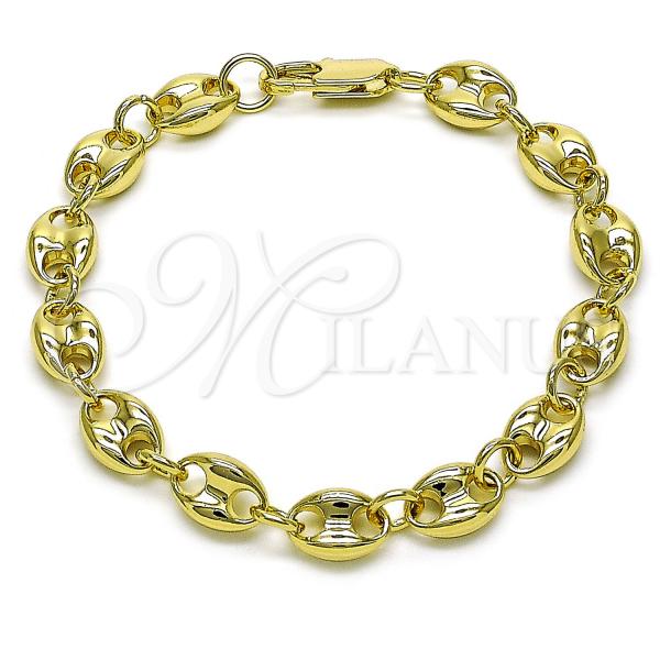 Oro Laminado Basic Bracelet, Gold Filled Style Puff Mariner Design, Polished, Golden Finish, 04.213.0313.08