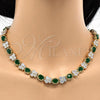 Oro Laminado Necklace and Bracelet, Gold Filled Style Butterfly Design, with Green and White Cubic Zirconia, Polished, Golden Finish, 06.284.0004.1