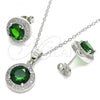 Sterling Silver Earring and Pendant Adult Set, with Green Cubic Zirconia and White Micro Pave, Polished, Rhodium Finish, 10.175.0074.2