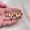 Oro Laminado Dangle Earring, Gold Filled Style Heart and Hollow Design, Polished, Golden Finish, 02.341.0180