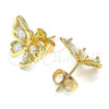 Oro Laminado Stud Earring, Gold Filled Style Butterfly Design, with White Cubic Zirconia, Polished, Golden Finish, 02.387.0028