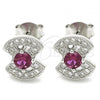 Sterling Silver Stud Earring, with Ruby and White Cubic Zirconia, Polished, Rhodium Finish, 02.369.0006.2