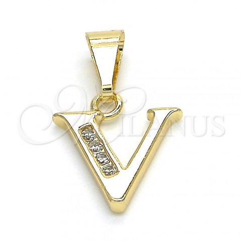 Oro Laminado Fancy Pendant, Gold Filled Style Initials Design, with White Cubic Zirconia, Polished, Golden Finish, 05.26.0034