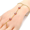 Oro Laminado Fancy Bracelet, Gold Filled Style Evil Eye and Rolo Design, Red Enamel Finish, Golden Finish, 03.60.0144.2.08