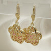 Oro Laminado Dangle Earring, Gold Filled Style Flower Design, with Pink Crystal, Polished, Golden Finish, 5.077.007