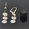 Oro Laminado Long Earring, Gold Filled Style Diamond Cutting Finish, Tricolor, 02.63.2143