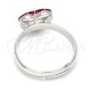 Rhodium Plated Multi Stone Ring, Heart Design, with Rose Swarovski Crystals, Polished, Rhodium Finish, 01.239.0002.1 (One size fits all)