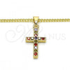 Oro Laminado Pendant Necklace, Gold Filled Style Cross Design, with Multicolor Cubic Zirconia, Polished, Golden Finish, 04.284.0007.3.22