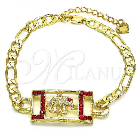 Oro Laminado Fancy Bracelet, Gold Filled Style Elephant Design, with Garnet Crystal, Polished, Golden Finish, 03.351.0041.1.07