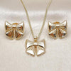 Oro Laminado Earring and Pendant Adult Set, Gold Filled Style Bow Design, Polished, Golden Finish, 10.60.0004