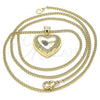 Oro Laminado Pendant Necklace, Gold Filled Style Heart Design, with White Micro Pave, Polished, Golden Finish, 04.156.0383.20