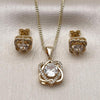 Oro Laminado Earring and Pendant Adult Set, Gold Filled Style Love Knot Design, with White Cubic Zirconia and White Micro Pave, Polished, Golden Finish, 10.342.0237