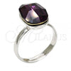 Rhodium Plated Multi Stone Ring, with Amethyst Swarovski Crystals, Polished, Rhodium Finish, 01.239.0011.2 (One size fits all)