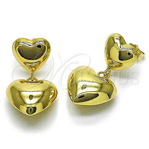 Oro Laminado Dangle Earring, Gold Filled Style Heart and Hollow Design, Polished, Golden Finish, 02.196.0176