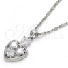 Rhodium Plated Pendant Necklace, Heart and Teardrop Design, with White Cubic Zirconia, Polished, Rhodium Finish, 04.213.0077.18