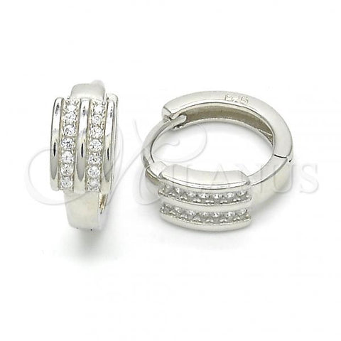 Sterling Silver Huggie Hoop, with White Micro Pave, Polished, Rhodium Finish, 02.175.0139.15