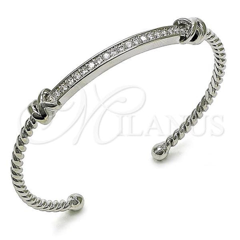 Rhodium Plated Individual Bangle, with White Cubic Zirconia, Polished, Rhodium Finish, 07.60.0015.1