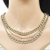 Stainless Steel Fancy Necklace, Miami Cuban and Rolo Design, Polished, Golden Finish, 04.437.0007.16