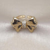 Oro Laminado Multi Stone Ring, Gold Filled Style Bow Design, with White Cubic Zirconia, Polished, Golden Finish, 01.60.0023