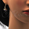 Oro Laminado Long Earring, Gold Filled Style Heart Design, with Amethyst and White Cubic Zirconia, Polished, Golden Finish, 02.217.0063.3