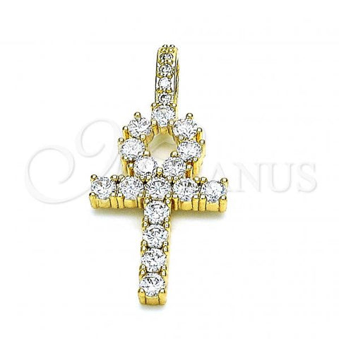 Oro Laminado Religious Pendant, Gold Filled Style Cross Design, with White Micro Pave, Polished, Golden Finish, 05.102.0036