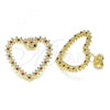 Oro Laminado Stud Earring, Gold Filled Style Heart Design, with Garnet Micro Pave, Polished, Golden Finish, 02.156.0439.2