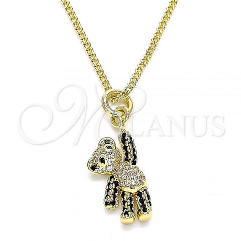 Oro Laminado Pendant Necklace, Gold Filled Style Teddy Bear Design, with Black and White Micro Pave, Polished, Golden Finish, 04.195.0053.18