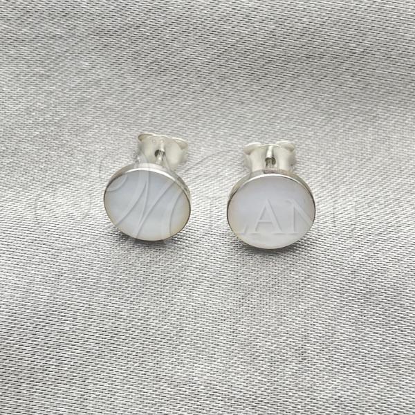 Sterling Silver Stud Earring, Ball Design, with Ivory Mother of Pearl, Polished, Silver Finish, 02.410.0001.3