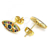 Oro Laminado Stud Earring, Gold Filled Style with Multicolor Micro Pave, Polished, Golden Finish, 02.377.0021