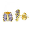 Oro Laminado Stud Earring, Gold Filled Style with Amethyst Cubic Zirconia, Polished, Golden Finish, 02.310.0043