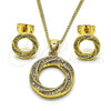 Oro Laminado Earring and Pendant Adult Set, Gold Filled Style with White Micro Pave, Polished, Golden Finish, 10.342.0074