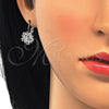 Rhodium Plated Leverback Earring, Flower and Star Design, with White Cubic Zirconia, Polished, Rhodium Finish, 02.210.0218.4