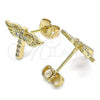 Oro Laminado Stud Earring, Gold Filled Style Cross Design, with White Micro Pave, Polished, Golden Finish, 02.342.0077