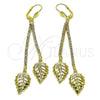 Oro Laminado Long Earring, Gold Filled Style Leaf Design, with White Cubic Zirconia, Polished, Golden Finish, 5.081.004