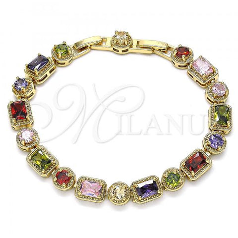 Oro Laminado Tennis Bracelet, Gold Filled Style with Multicolor Cubic Zirconia, Polished, Golden Finish, 03.283.0022.2.08