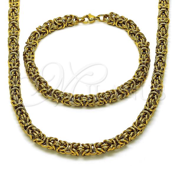 Stainless Steel Necklace and Bracelet, Polished, Golden Finish, 06.116.0063.1