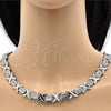Stainless Steel Necklace and Bracelet, Hugs and Kisses and Leaf Design, Polished, Steel Finish, 06.231.0003
