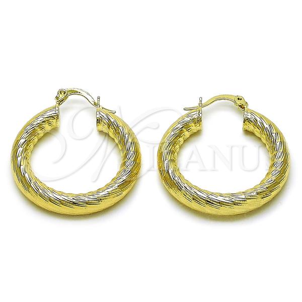 Oro Laminado Medium Hoop, Gold Filled Style Hollow Design, Diamond Cutting Finish, Golden Finish, 02.170.0310.30