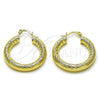 Oro Laminado Medium Hoop, Gold Filled Style Hollow Design, Diamond Cutting Finish, Golden Finish, 02.170.0310.30