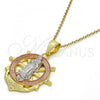 Oro Laminado Religious Pendant, Gold Filled Style Guadalupe and Anchor Design, Polished, Tricolor, 05.253.0002