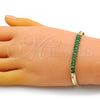 Oro Laminado Fancy Bracelet, Gold Filled Style with Green Cubic Zirconia, Polished, Golden Finish, 04.341.0097.8.07