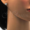 Stainless Steel Stud Earring, with White Crystal, Polished, Golden Finish, 02.271.0007