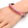 Oro Laminado Individual Bangle, Gold Filled Style Elephant and Flower Design, Pink Enamel Finish, Golden Finish, 07.246.0010.05 (10 MM Thickness, Size 5 - 2.50 Diameter)